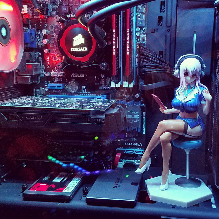 anime figure in pc case sonico