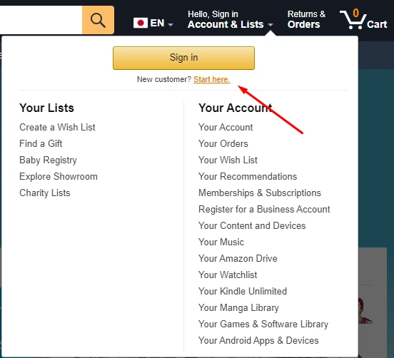 amazon jp create account