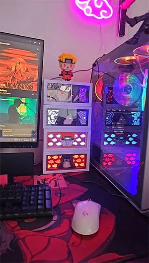 anime lightbox on gaming desk